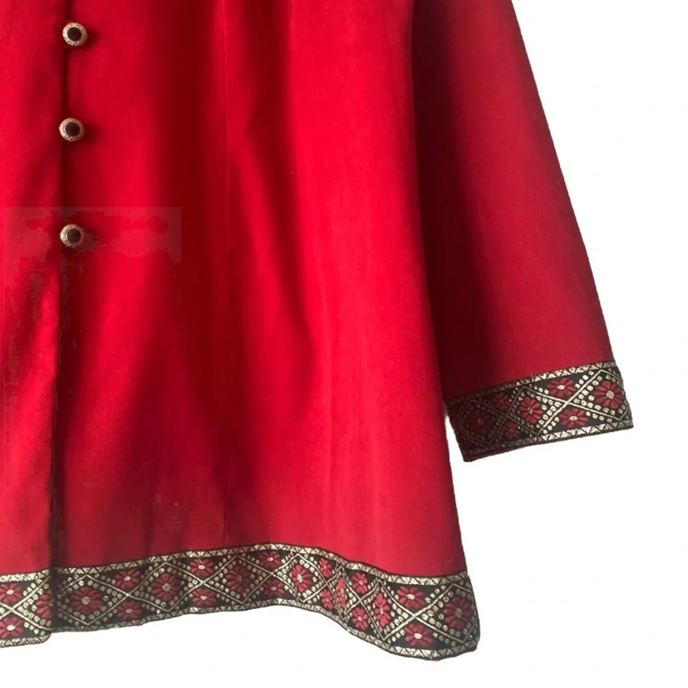 Vintage Jessica Howard Red Embroidered Trim Blazer Jacket Women Size 18 Holiday